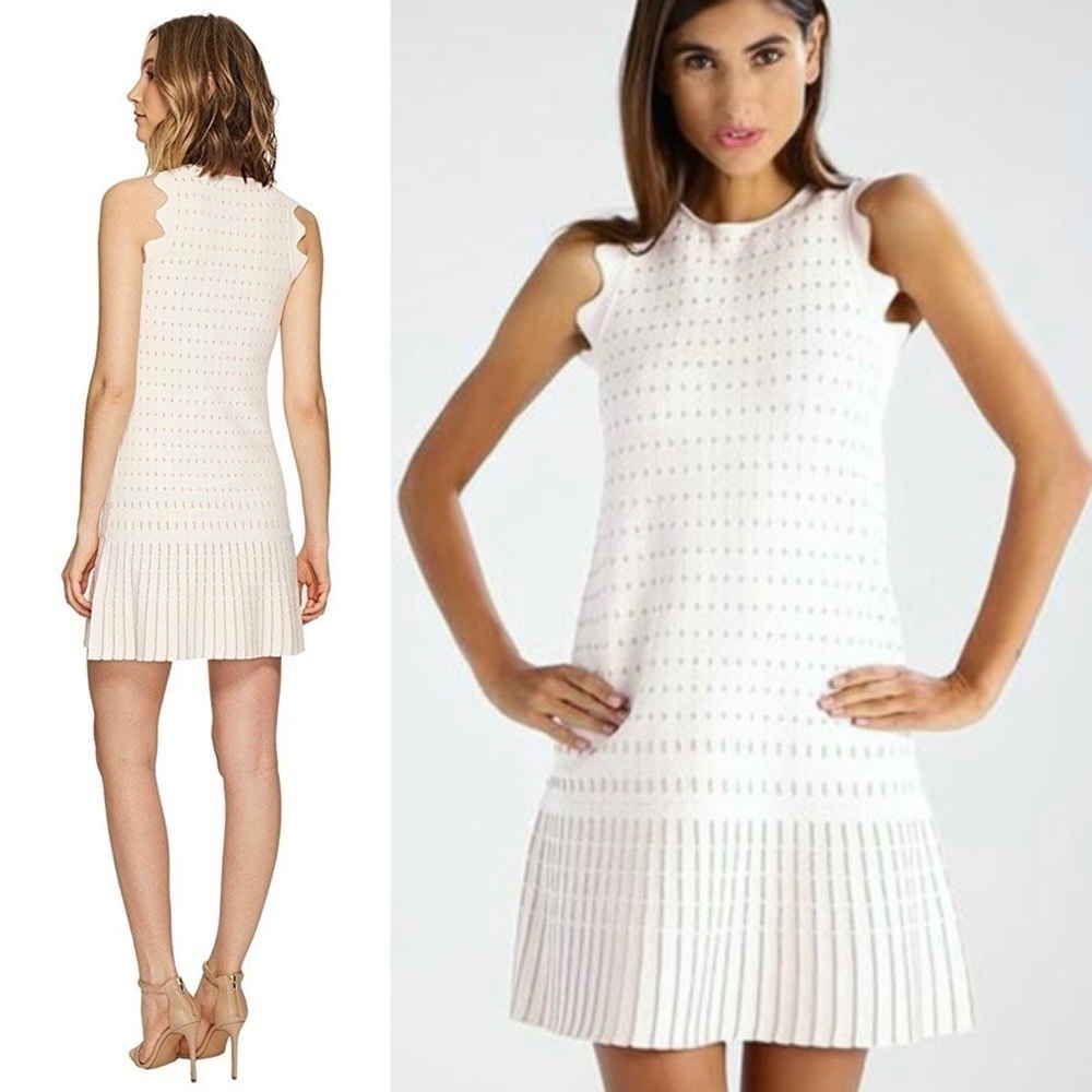 NWT TED BAKER‎ Gold Embroidered Knit Sleeveless Ruffle Flip Skirt Shift Dress 12 - Picture 11 of 16